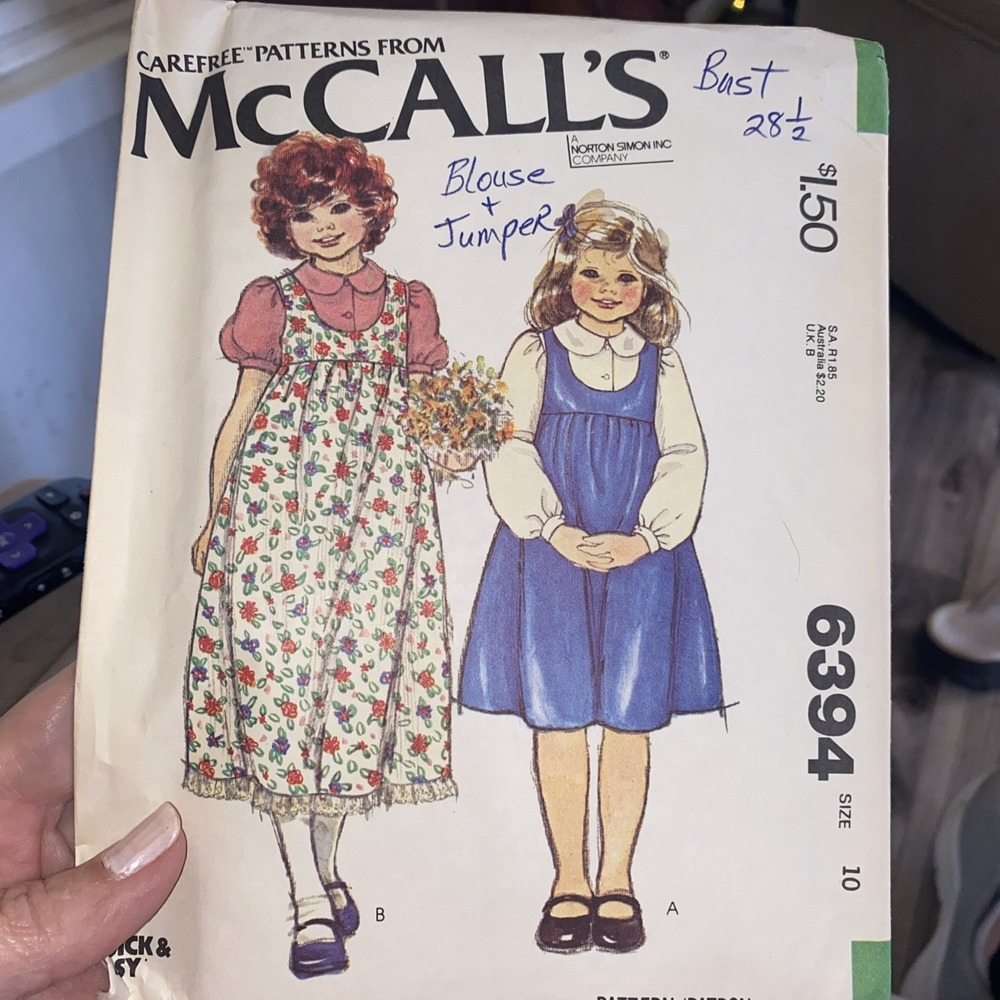 Vintage McCall’s #6394 Sewing Pattern Girls’ Size 8 Jumper & Blouse Uncut